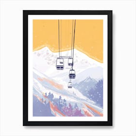 Zell Am See   Kaprun   Austria, Ski Resort Pastel Colours Illustration 1 Art Print