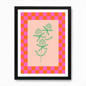 Modern Checkered Flower Poster Pink & Green 16 Art Print