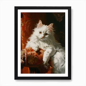 White Cat Rococo Inspired Painting 4 Art Print