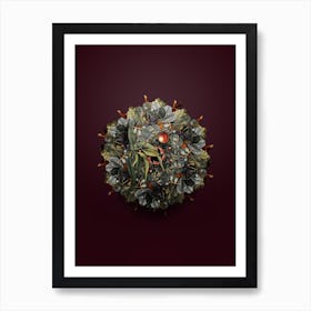 Vintage Peach Fruit Wreath on Wine Red n.2845 Art Print