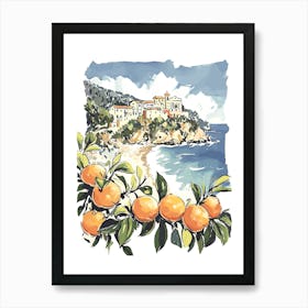 Calabria Italy Watercolour With Oranges Frame Art Print