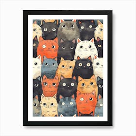 Perfectly Repeatable Artwork With Cute Cat Faces 75 Affiche