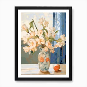 Freesia Flower And Peaches Still Life Painting 2 Dreamy Art Print