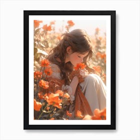 Girl In The Field Of Flowers Art Print