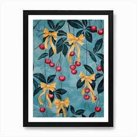 Cherries And Yellow Bows 5 Pattern Art Print