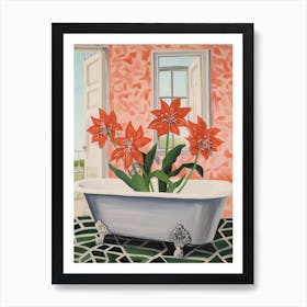 A Bathtube Full Of Amaryllis In A Bathroom 3 Art Print