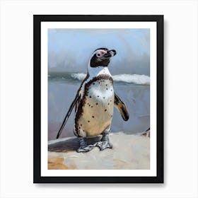 African Penguin Gold Harbour Oil Painting 4 Art Print