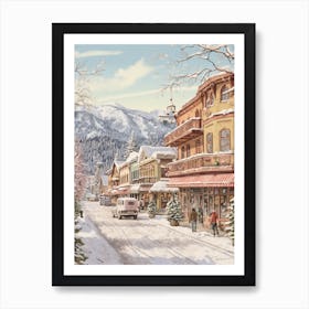 Vintage Winter Illustration Leavenworth Washington 2 Art Print