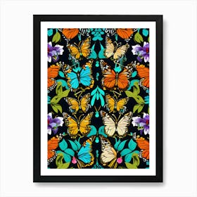 Butterflies On A Black Background 3 Art Print