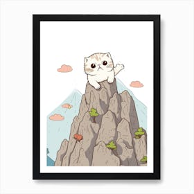 Kawaii Cat Drawings Rock Climbing 2 Art Print