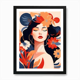 Woman With Flowers In Her Hair Art Print