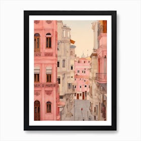 Istanbul Turkey 4 Vintage Pink Travel Illustration Art Print