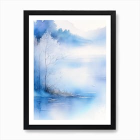 Blue Lake Landscapes Waterscape Gouache 2 Art Print