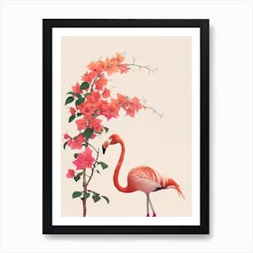 Chilean Flamingo Bougainvillea Minimalist Illustration 3 Art Print