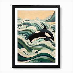 Matisse Style Orca Whale In The Waves  2 Art Print