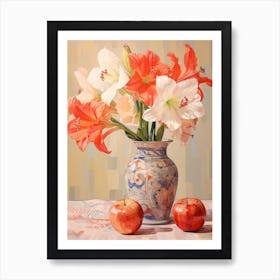 Amaryllis Flower And Peaches Still Life Painting 2 Dreamy Art Print