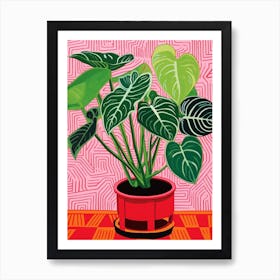 Pink And Red Plant Illustration Calathea Medallion 2 Art Print