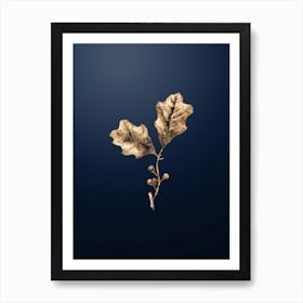 Gold Botanical Bear Oak Leaves on Midnight Navy n.1390 Art Print