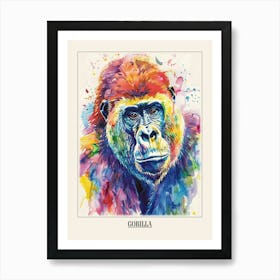 Gorilla Colourful Watercolour 1 Poster Art Print