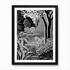 Bodnant Garden, 1, United Kingdom Linocut Black And White Vintage Art Print