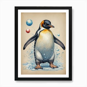 Penguin With Bubbles Art Print