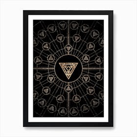 Geometric Glyph Radial Array in Glitter Gold on Black n.0492 Art Print