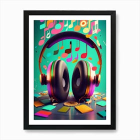 Music Notes And Headphones 1 Art Print