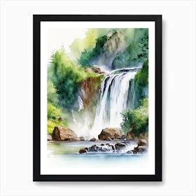 Gartempe Waterfalls, France Water Colour  (1) Art Print