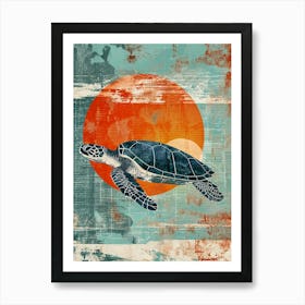 Festive Sea Turtle - Digital Linocut Poster for Sale by