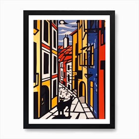 Painting Of Barcelona With A Cat In The Style Of Pop Art, Illustration Style 1 Art Print