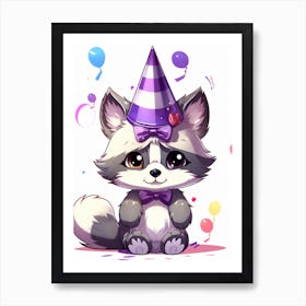 Cute Kawaii Cartoon Raccoon 9 Art Print