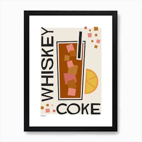 Whiskey Coke Retro Cocktail  Neutral Art Print