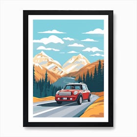 A Mini Cooper Car In Icefields Parkway Flat Illustration 1 Art Print