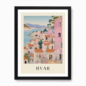 Hvar Croatia 2 Vintage Pink Travel Illustration Poster Art Print