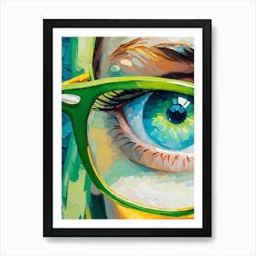 Blue Eye With Green Rimmed Glasses Art Print