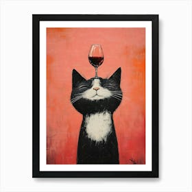 Cat Balances Wine 4 Art Print