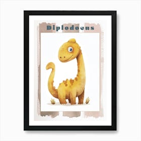 Cute Cartoon Diplodocus Watercolour Poster Art Print
