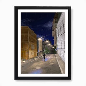 Kyiv City Street At Night Art Print
