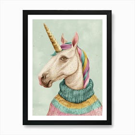 Pastel Storybook Style Unicorn In A Knitted Jumper 2 Art Print