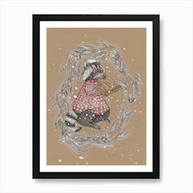 Winter raccoon Art Print