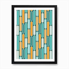 Retro Mid Century Stripes Aqua, Teal, Orange Art Print