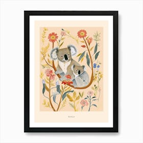 Folksy Floral Animal Drawing Koala 5 Poster Art Print