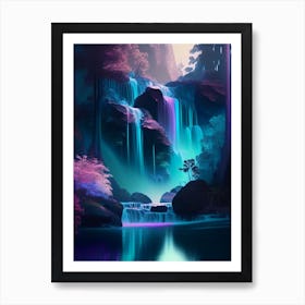 Waterfalls In Forest, Water, Landscapes, Waterscape Holographic 1 Art Print
