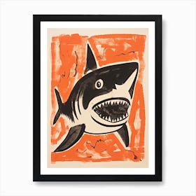 Shark, Woodblock Animal  Drawing 1 Art Print