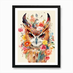 Bird With A Flower Crown Eastern Screech Owl 3 Art Print