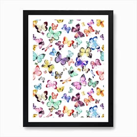 Watercolor Butterflies Multi White Art Print