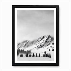 The Remarkables, New Zealand Black And White Skiing Poster Art Print