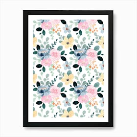 Watercolor Floral Pattern.Colorful roses. Flower day. artistic work. A gift for someone you love. Decorate the place with art. Imprint of a beautiful artist. 5 Art Print