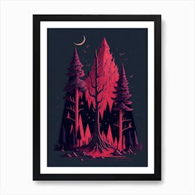 A Fantasy Forest At Night In Red Theme 33 Art Print