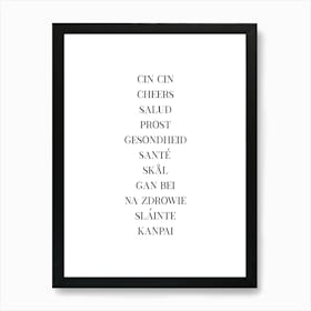 Cheers Languages White Art Print